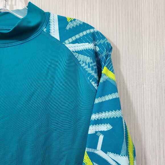 Reebok mock turtleneck long sleeve compression top teal with abstract sleeve XL - Picture 8 of 9
